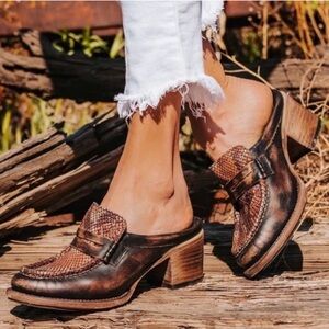 Freebird Distressed Brown Leather Mules